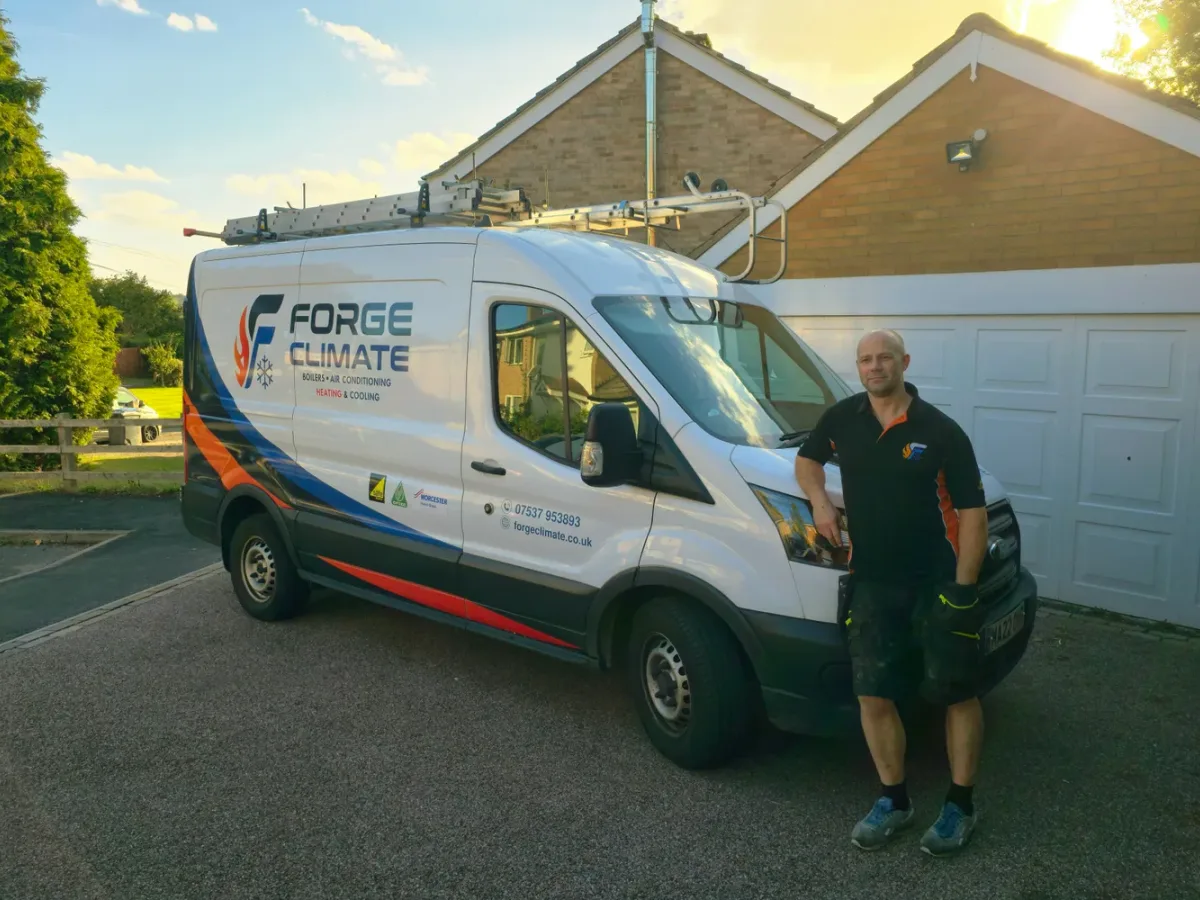 Carl Southam with the Forge Climate branded van, covering Leicester and the surrounding towns